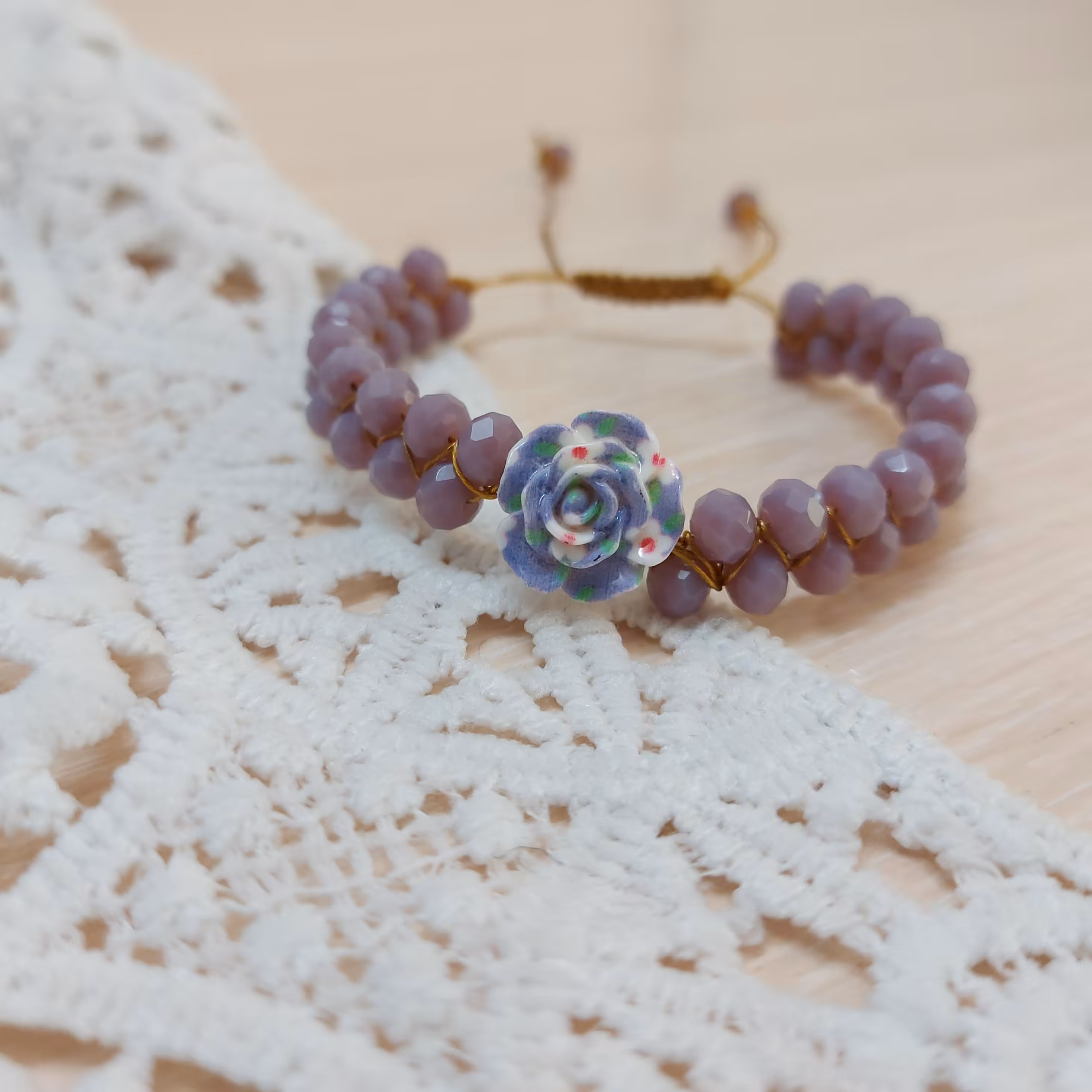 بدلیجات،دستبند بافت کریستالی  دو ردیفه، با گره کشویی، فری سایز