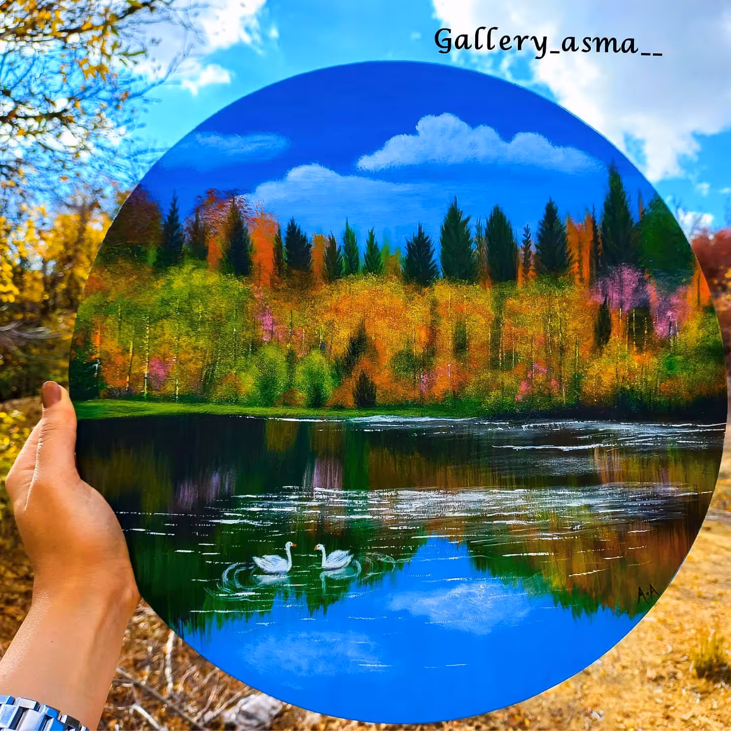 نقاشی اکرولیک با قطر 60 سانتی متر روی بوم ایران