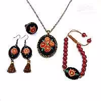 ست زیورآلات گلدوزی شده طول زنجیر گردنبند 70 سانتیمتر