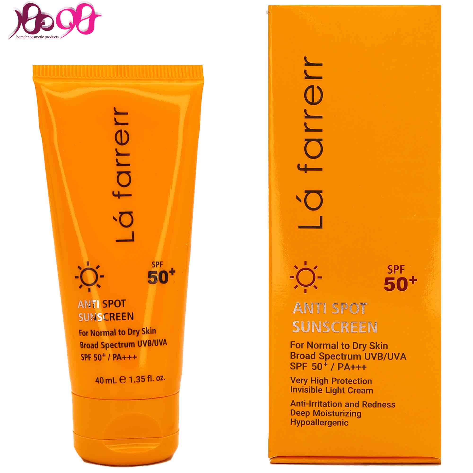 کرم ضد آفتاب لافارر پوست خشک و نرمال بی رنگ SPF50