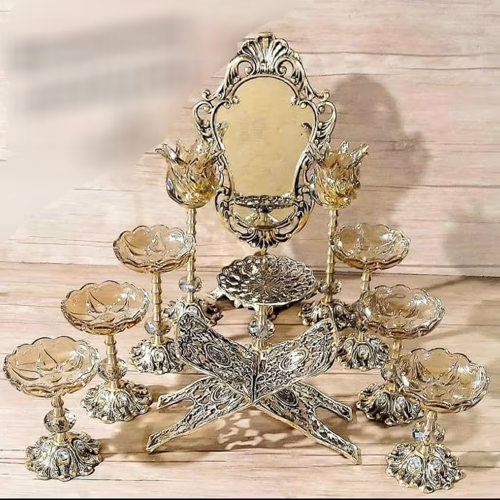 ست هفت سین شامپاینی طرح گل پایه برنزی