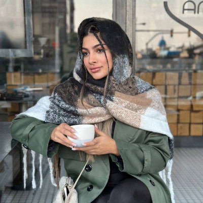 شال موهر رنگ کرم مشکی سفید ریش فرانسوی دورو قواره 190 در 52