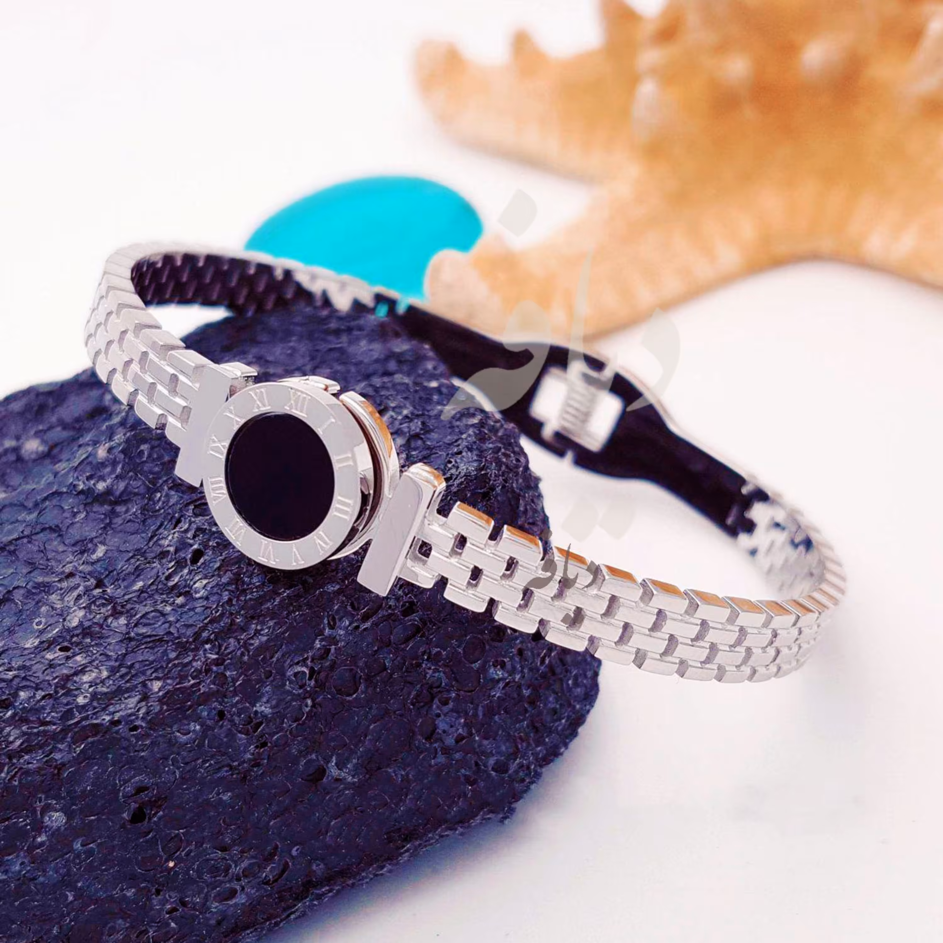 دستبند النگویی قفلی بولگاری با مشکی استیل رنگ ثابت