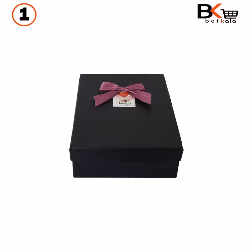 باکس کادویی مستطیلی ساده مشکی پاپیون دار سایز متوسط کد 39 سایز یک
