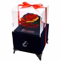 رز جاودان دکوفیوره مدل جعبه موزیکال کشودار کوکی ملودی عاشقانه طرح گل رنگارنگ 