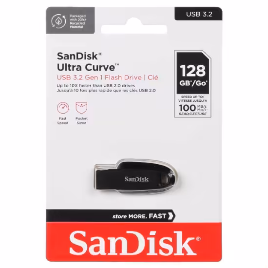 فلش مموری سن دیسک مدل Ultra Curve USB3.2 ظرفیت 128 گیگابایت