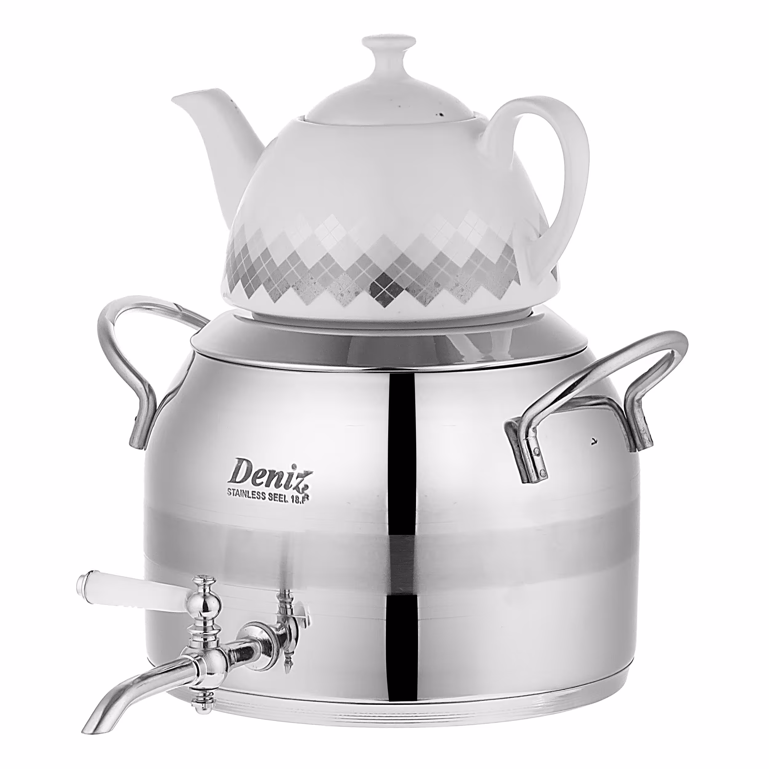 کتری قوری شیردار استیل کف چدن مارک دنیز طرح ترک دسته استیل