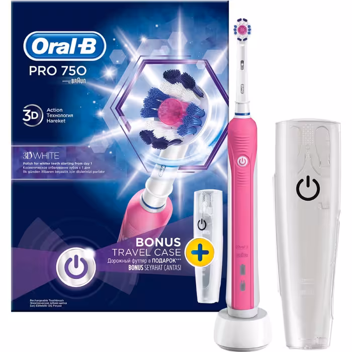 مسواک برقی اورال بی Oral-B Pro 1 750 pink with Travel Case
