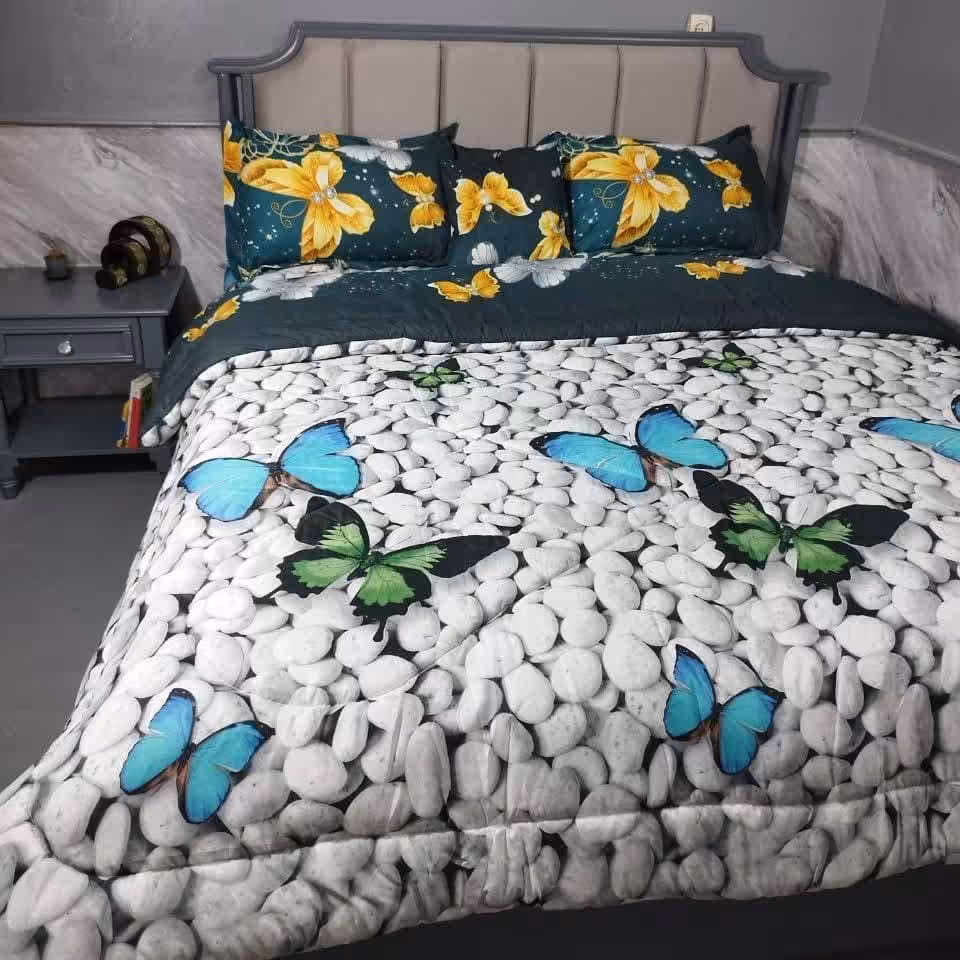 روتختی دونفره کتان پلی استر دو رو طرح پروانه کد 371