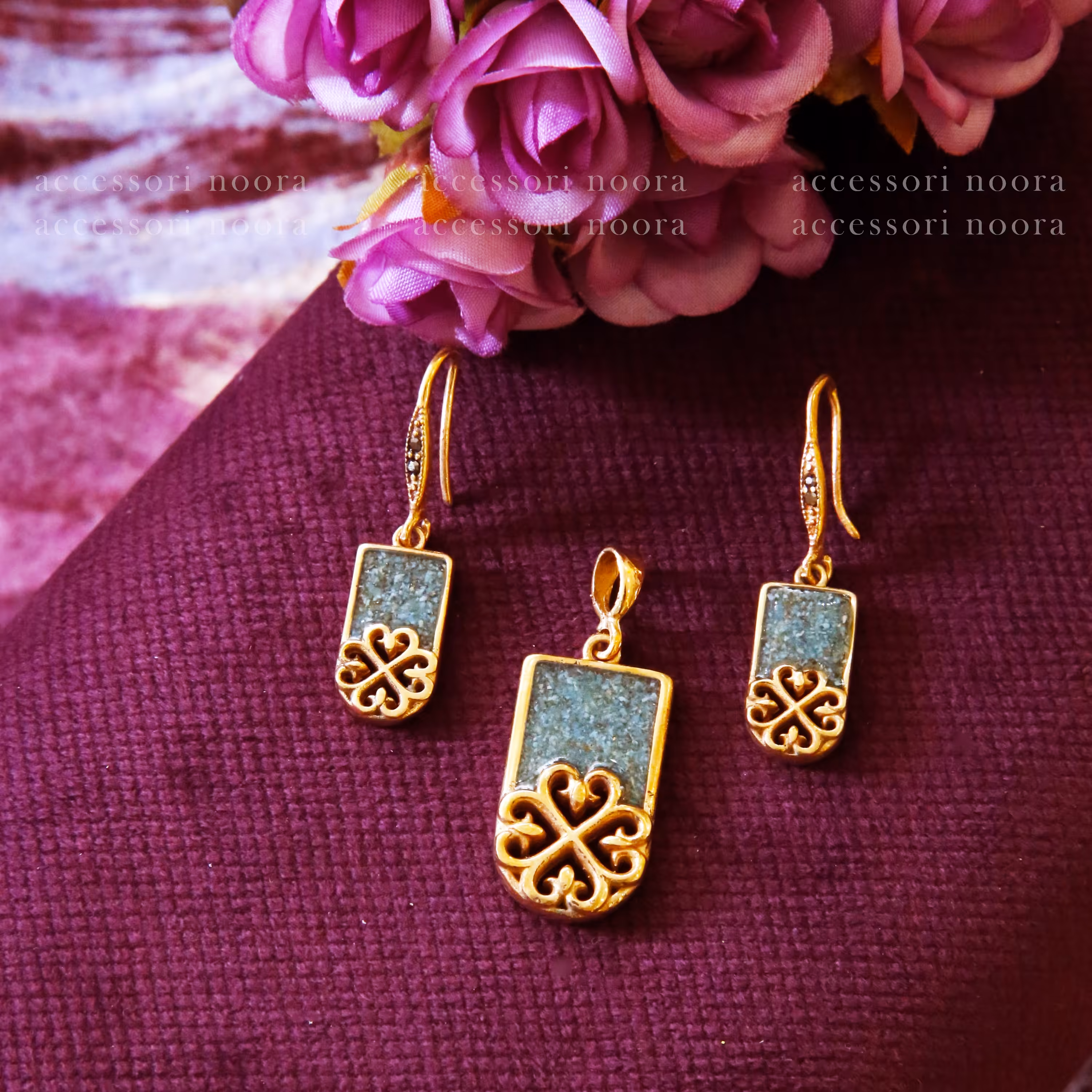 نیم ست گوشواره و گردنبند مدل خاتون کد 141 ، رنگ ثابت و باکیفیت و ضدحساسیت