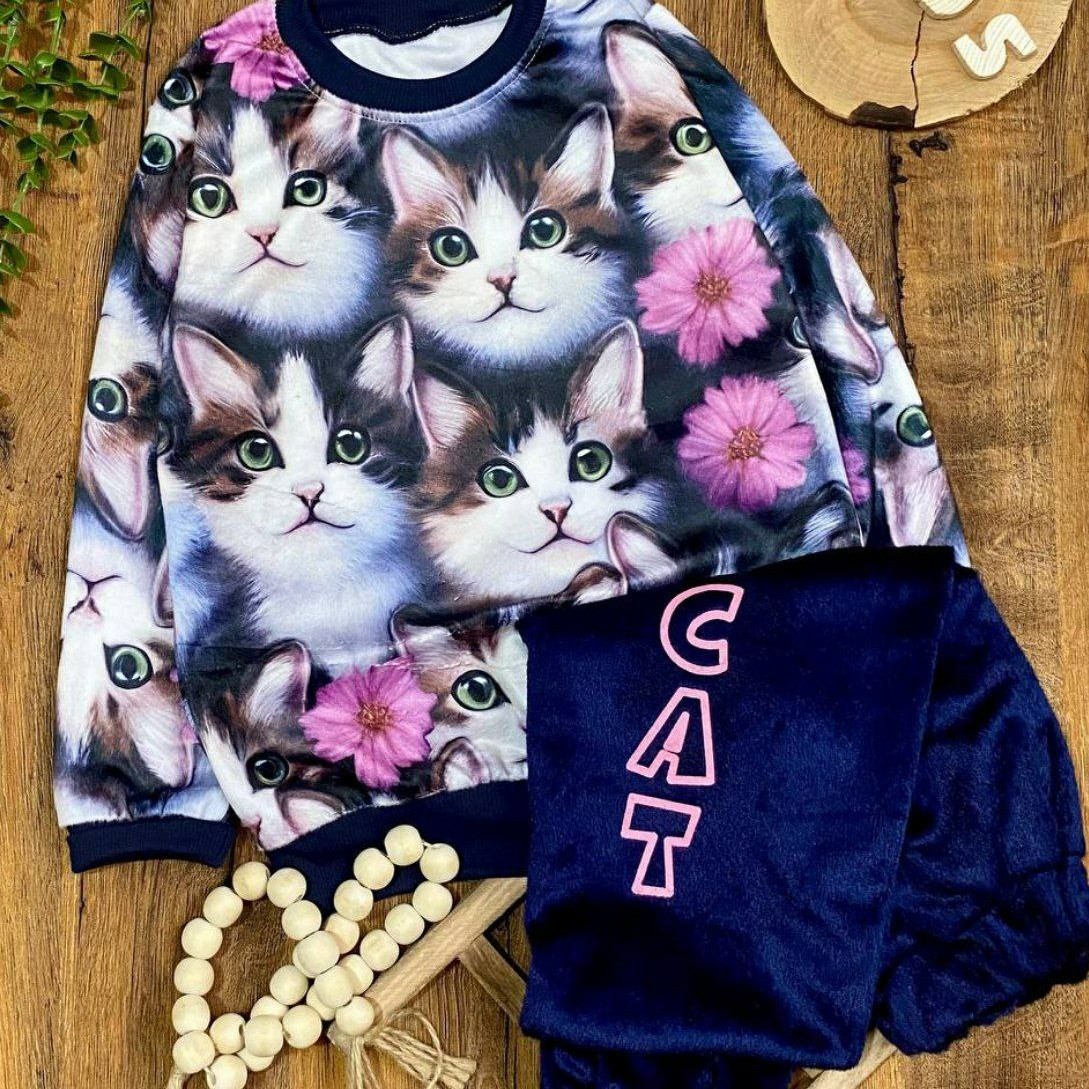 ست بلوز شلوار مخمل cat بچگانه
