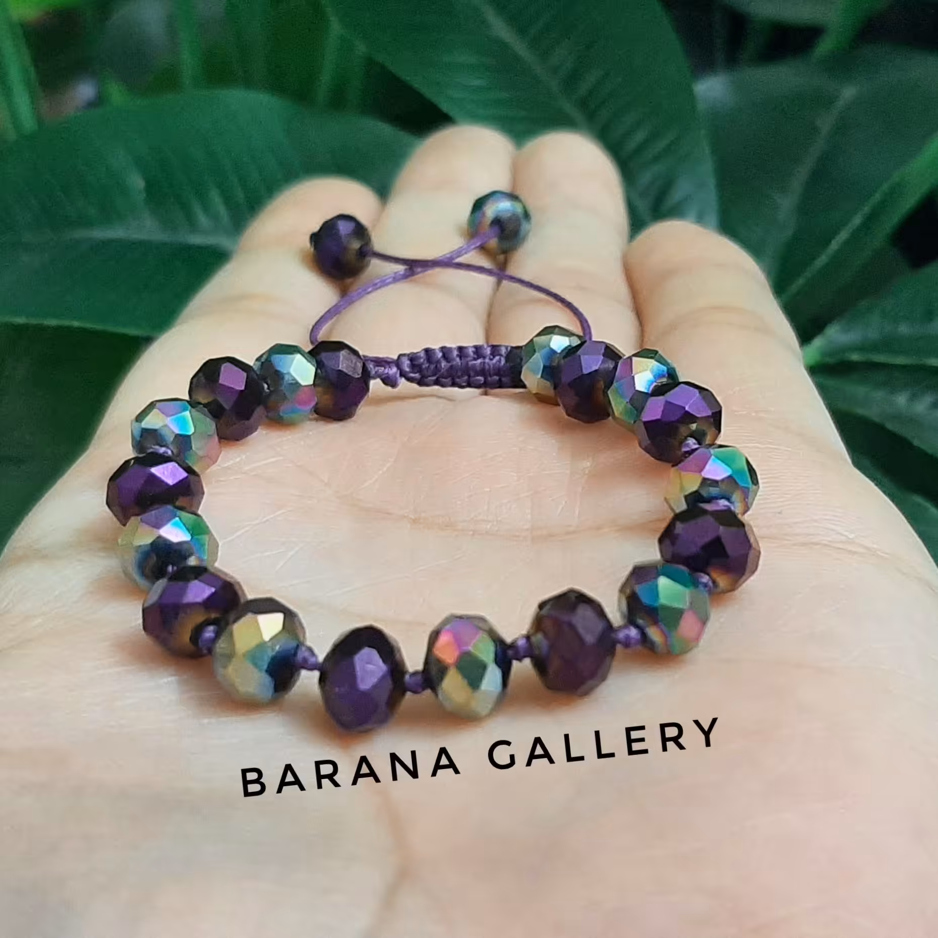 دستبند بنفش هفت رنگ  کریستال  هولوگرامی اسپرت دخترانه زنانه رنگ ثابت 