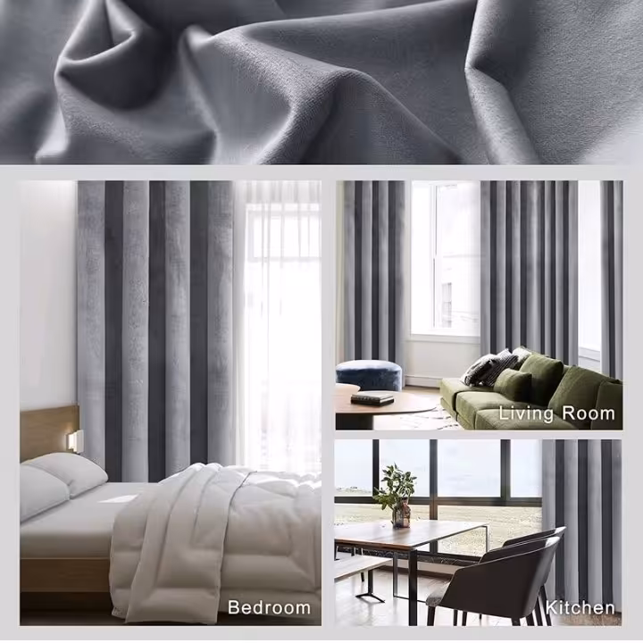 دو قواره پرده مخمل کالیفرنیا رنگ طوسی