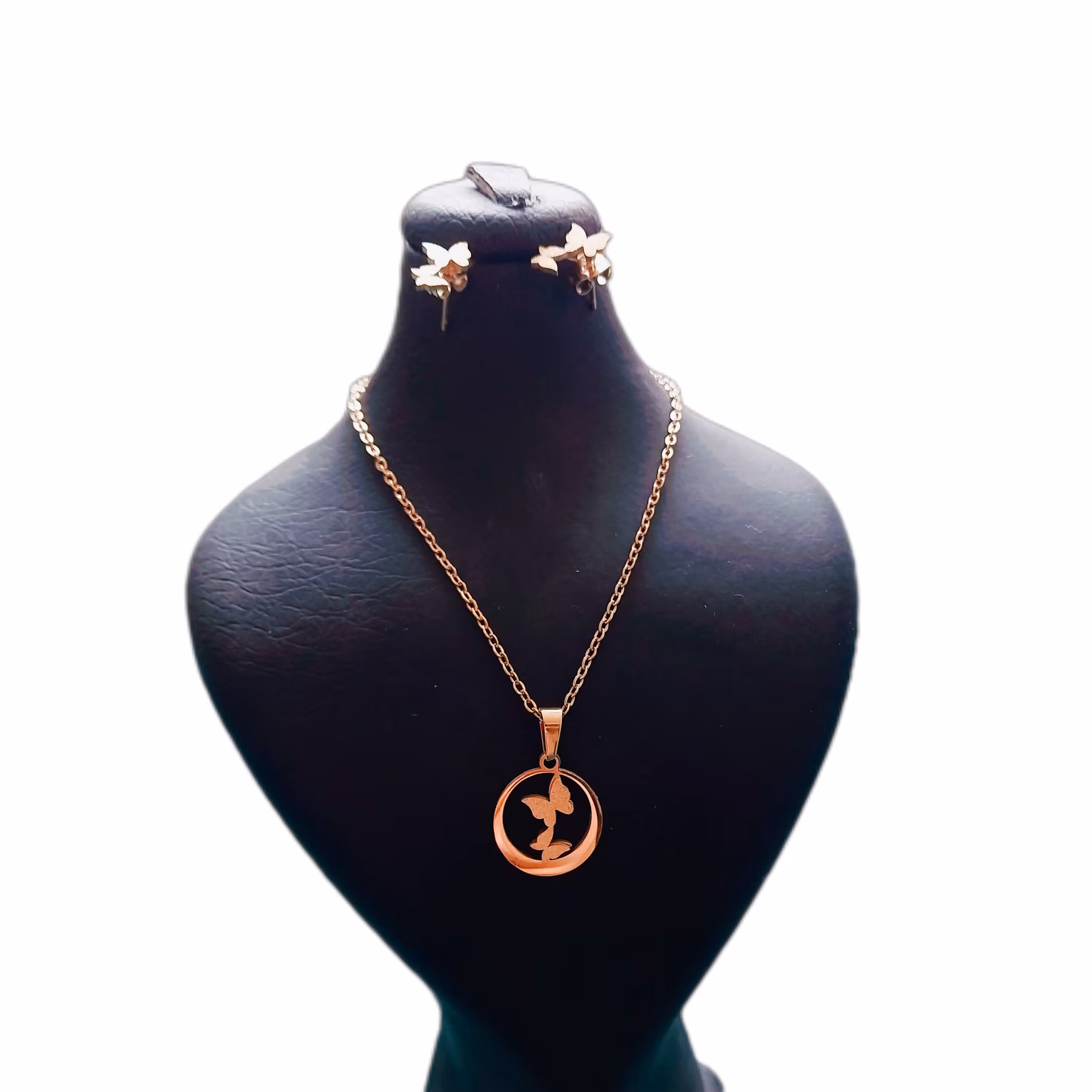 نیم ست گوشواره و گردنبند طلایی رنگ شاین دار با طرح پروانه 