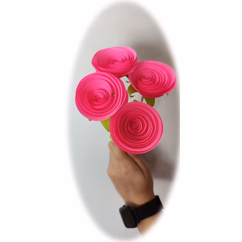 گل مصنوعی رز ژولیت کاغذی صورتی فلورسنت 4عددی mk79