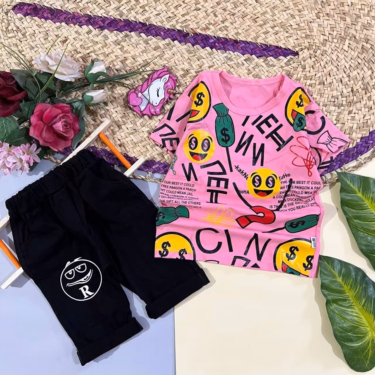 تیشرت شلوارک پسرانه دخترانه  ست اسپرت جنس پنبه لاکرا دار اعلا با چاپ زول عالی ارسال رایگان و فوری 