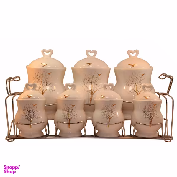 جای ادویه و پا سماوری مام لوکس مدل درخت طلایی کد 892 مجوعه 7 پارچه