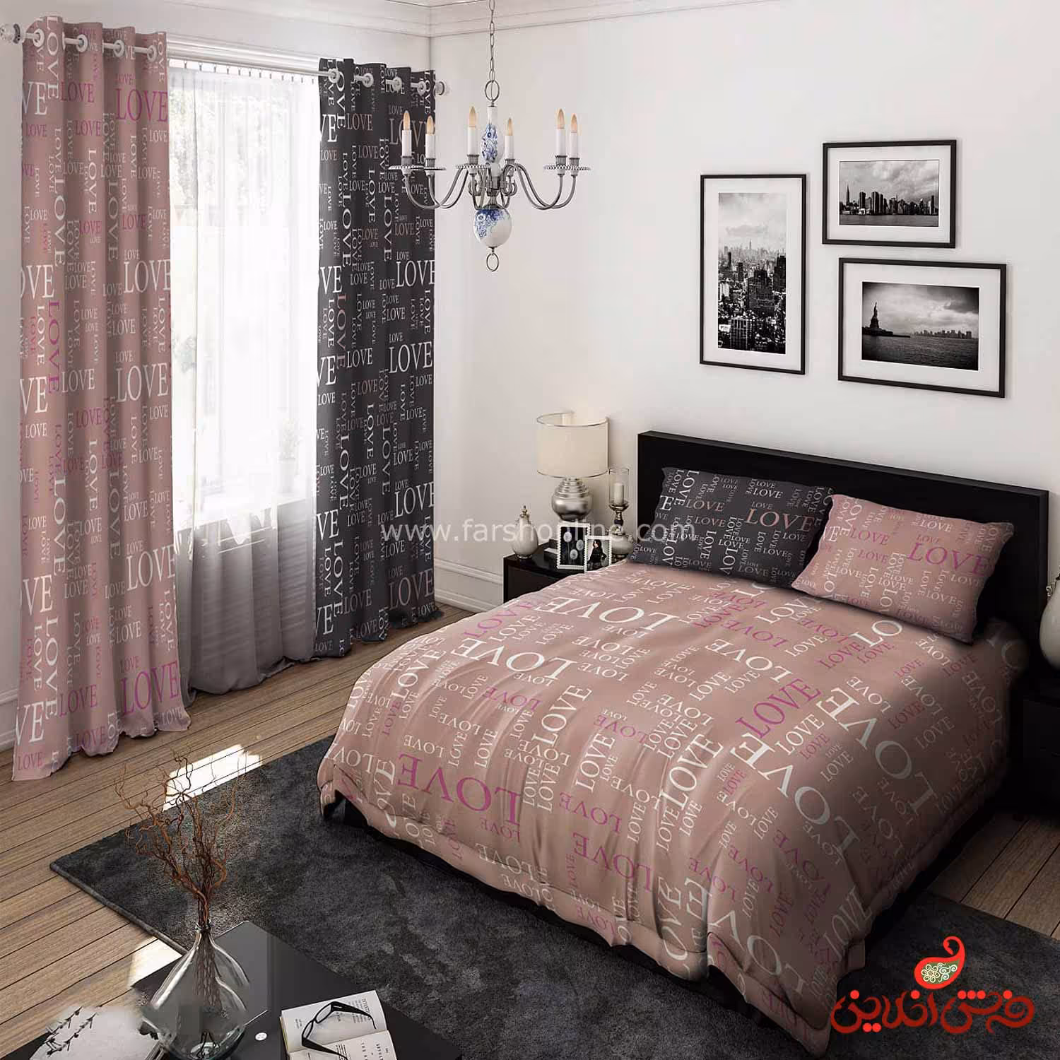 روتختی  طرح love مشکی صورتی کد 15333