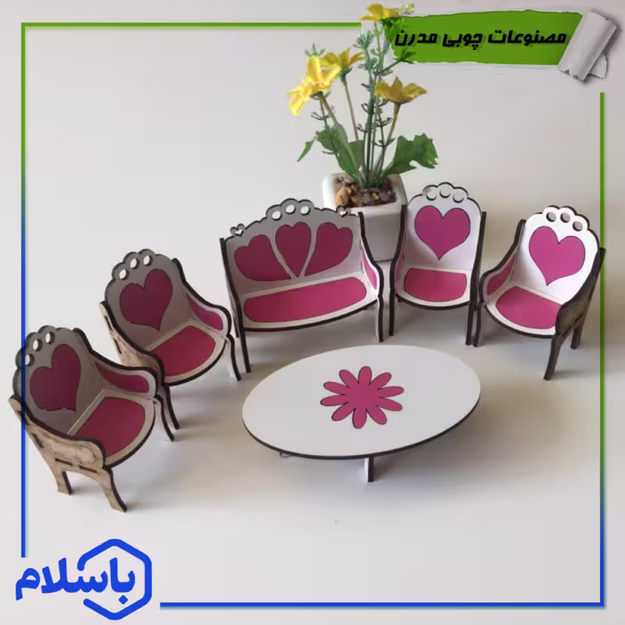 مبلمان  چوبی هفت نفره دکوری سفید صورتی (پس کرایه)