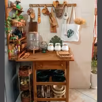 میز بار ، میز اسپرسو ساز به همراه استند آویز یخچال و کمد و قلاب آویز وسایل آشپزخانه