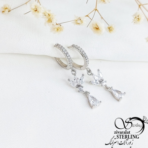 گوشواره آویز نگین اشکی نقره 925 عیار کد 10982