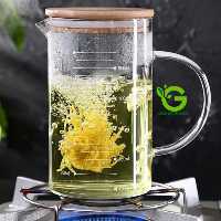 پارچ  شیشه ای پیرکس درب بامبو شعله مستقیم پیمانه اندازه گیری چند منظوره بامبو پیرکس مدل 1000 میلی لیتر کد Gw100201002