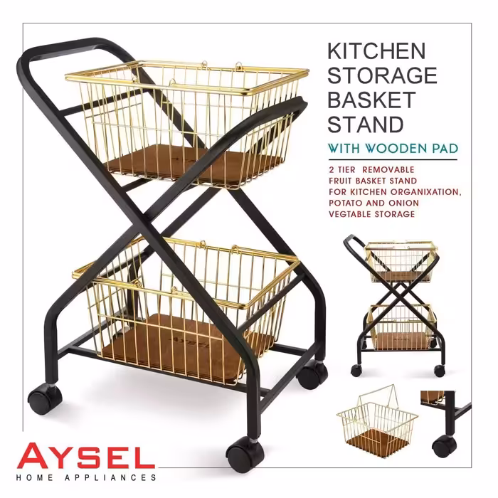 سبد ایستاده  پیاز سیل زمینی  چرخدار برند آیسل مدل هلیا طلایی با 18 ماه ضمانت