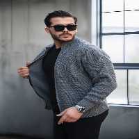 ژاکت جلو باز خاکستری مردانه کش باف بزرگ با زیپ Valiberta