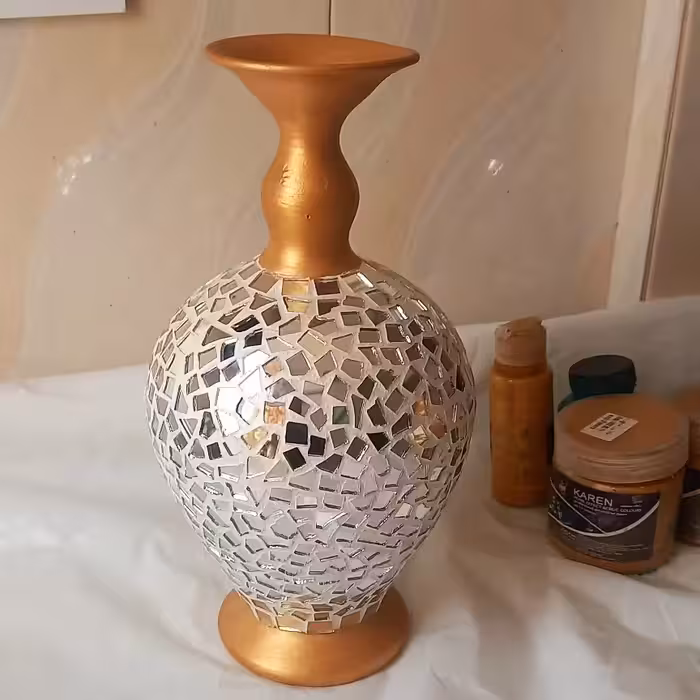 گلدان سفالی  آینه کاری 