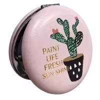 آینه جیبی مدل گرد طرح گلدان کاکتوس 3