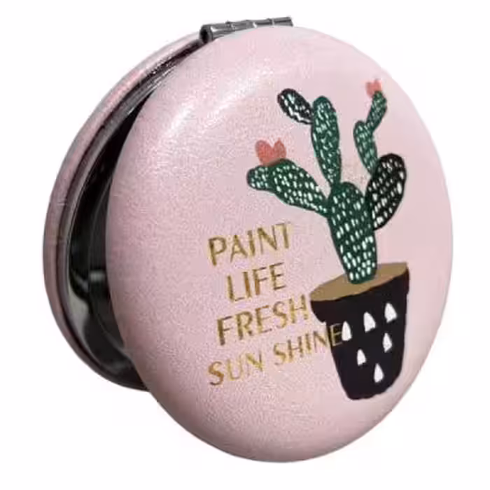 آینه جیبی مدل گرد طرح گلدان کاکتوس 3