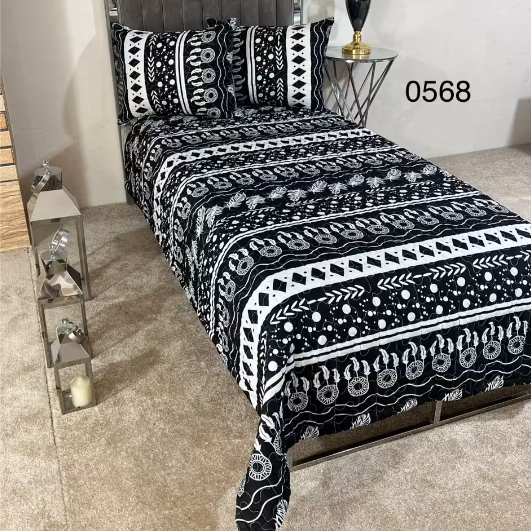 روتختی یک نفره طرح دار گلدوزی دو رو سه تکه busy( ضمانت پرز  و رنگ )