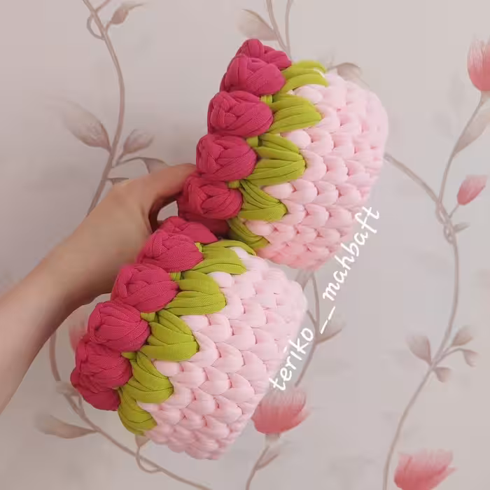 ست باکس دوتکه نظم دهنده و سیسمونی تریکو مدل گل لاله