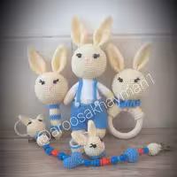  جغجغه و بند پستونک و عروسک  مدل خرگوشی 
کاملا بی خطر و قابل شستشو