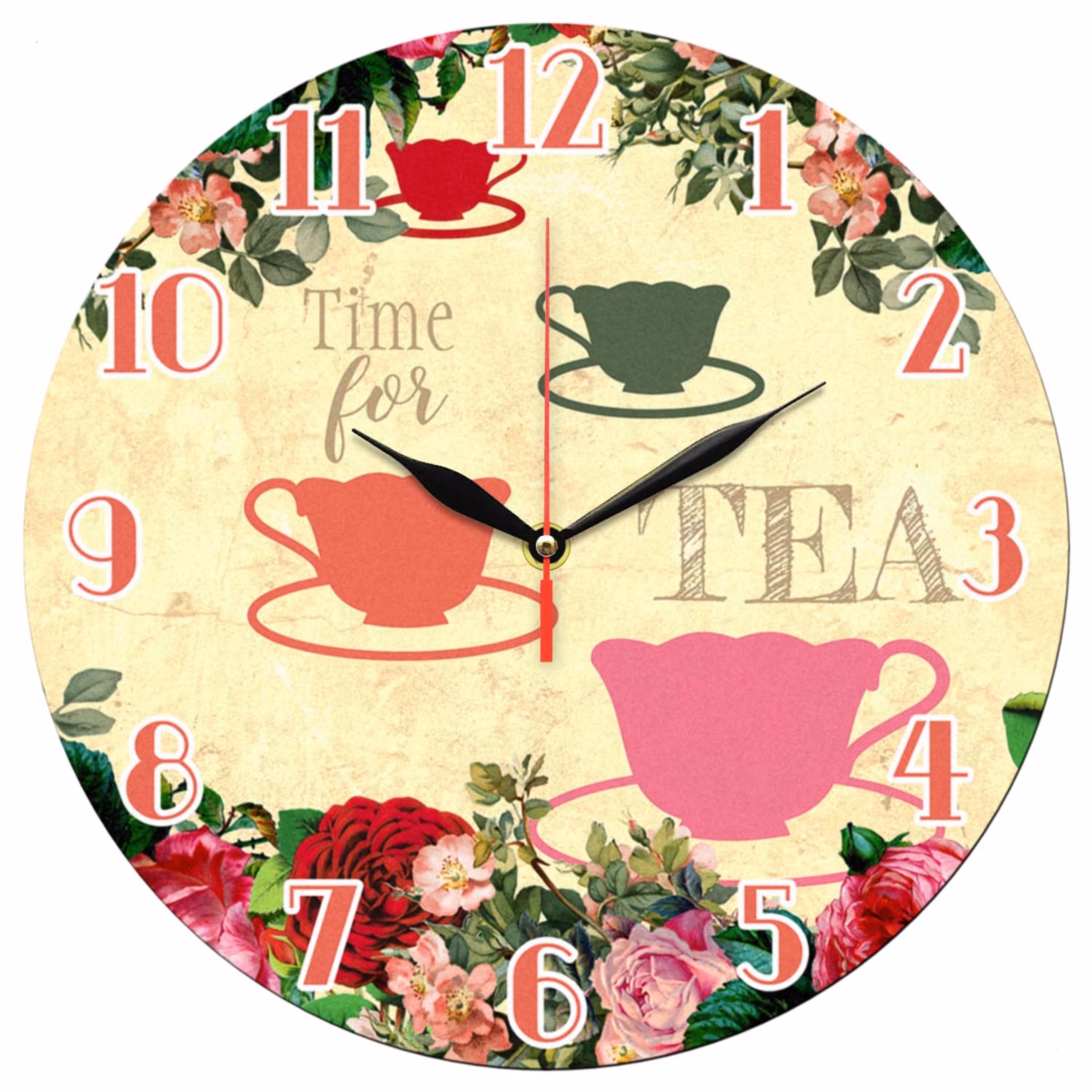 ساعت دیواری گرد مدل 1199 طرح گل و فنجان چای سایز 30