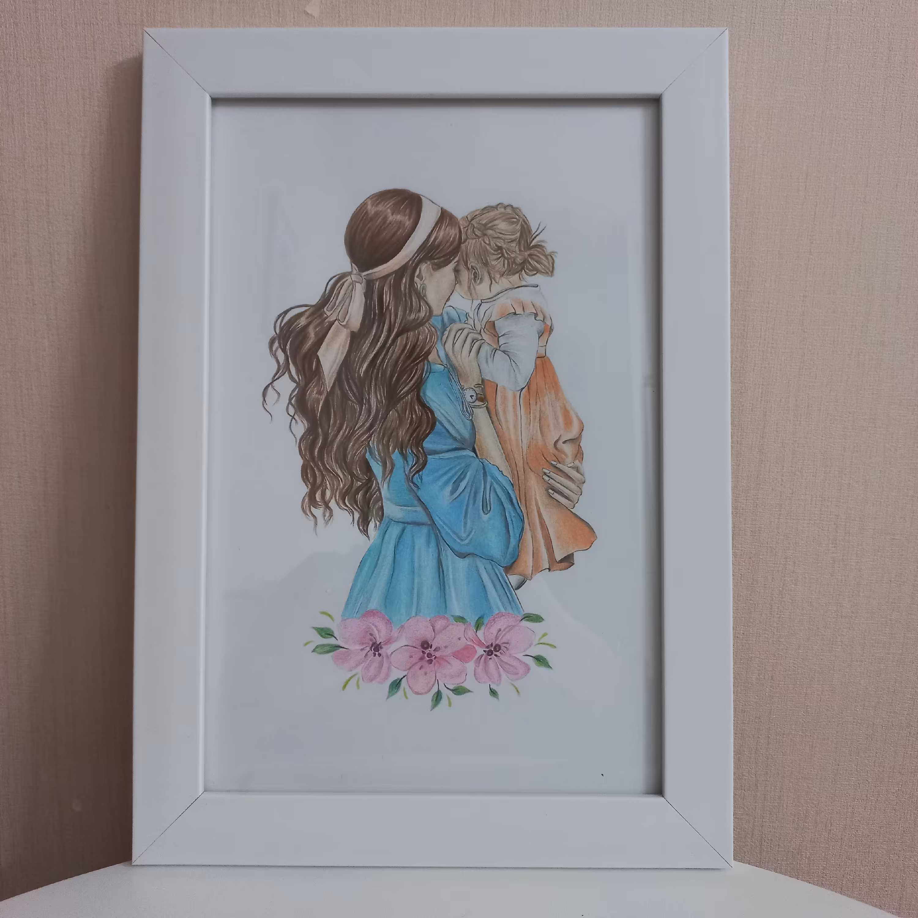 تابلو مدادرنگی اتاق کودک. طرح مادر و دختر.