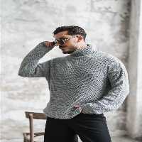 پلیور خاکستری مردانه تعداد زیادی از ژاکت یقه دار قالب OUTFİT MAN