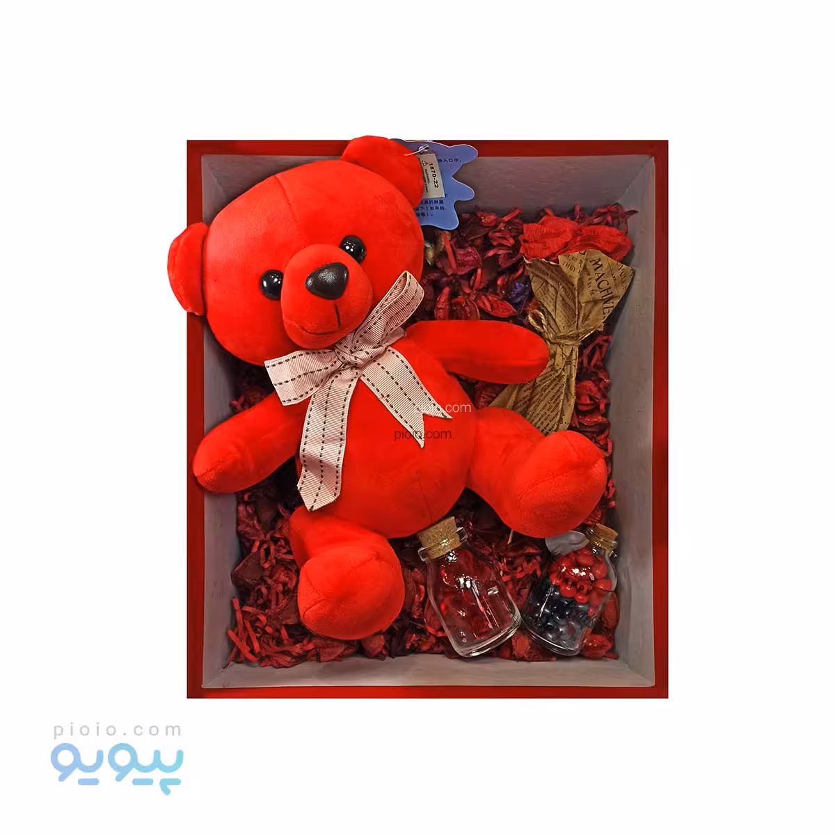پک کادو ولنتاین عروسک خرس قرمز پاپیونی