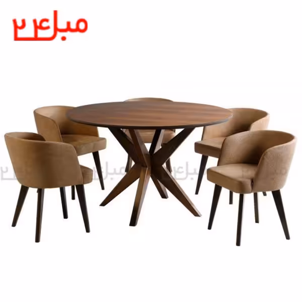 میز ناهارخوری 6 نفره گرد چوبی مدل ALMOND کد MDT14