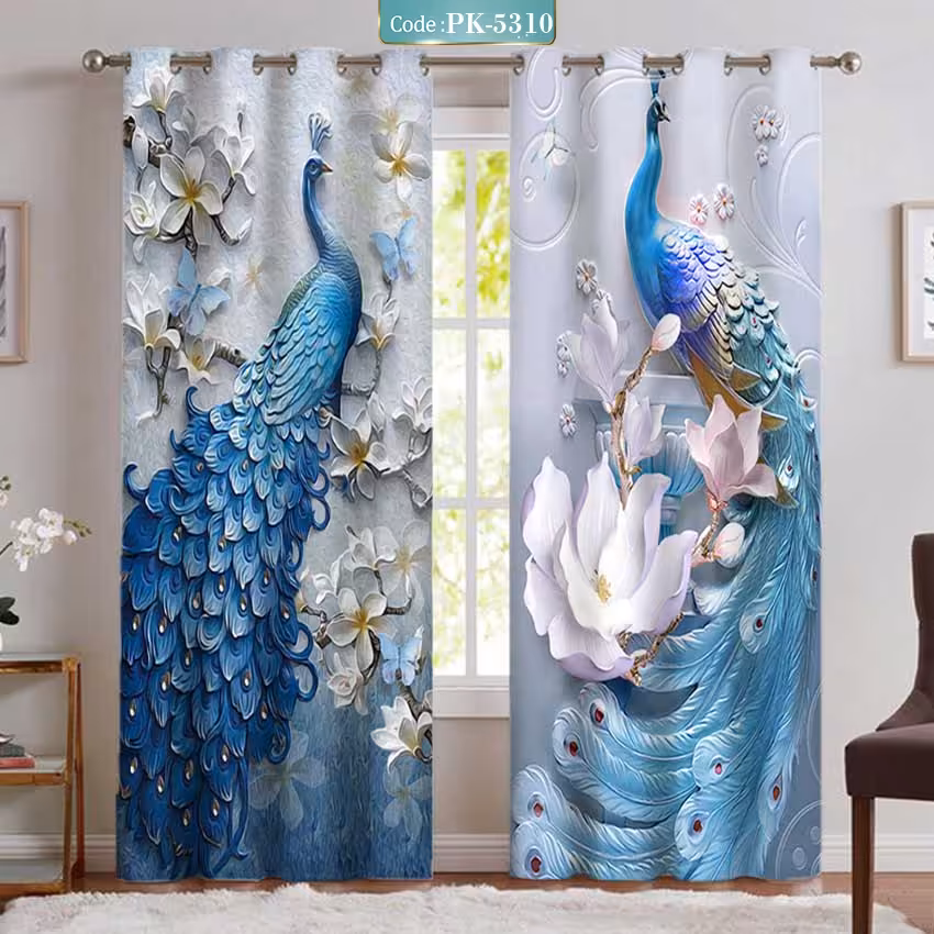 پرده پانچی طرح طاووس آبی PK-5310