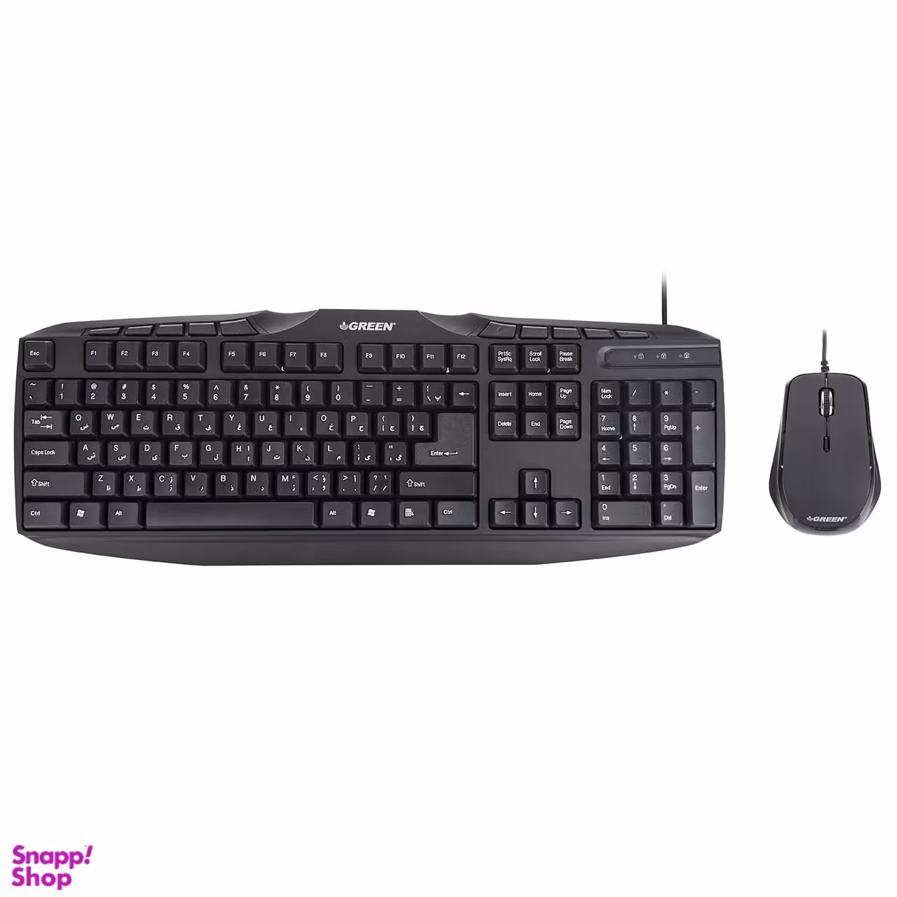 کیبورد و ماوس گرین (Green) مدل GKM-305 با حروف فارسی رنگ مشکی