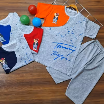 ست پسرانه تیشرت و شلوارک پسرانه راحتی طرح خرسی مناسب سا