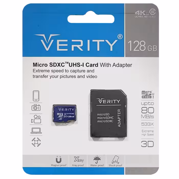 کارت حافظه‌ microSDHC وریتی کلاس 10 استاندارد UHS-I U1 سرعت 80MBps ظرفیت 128 گیگابایت به همراه آداپتور SD