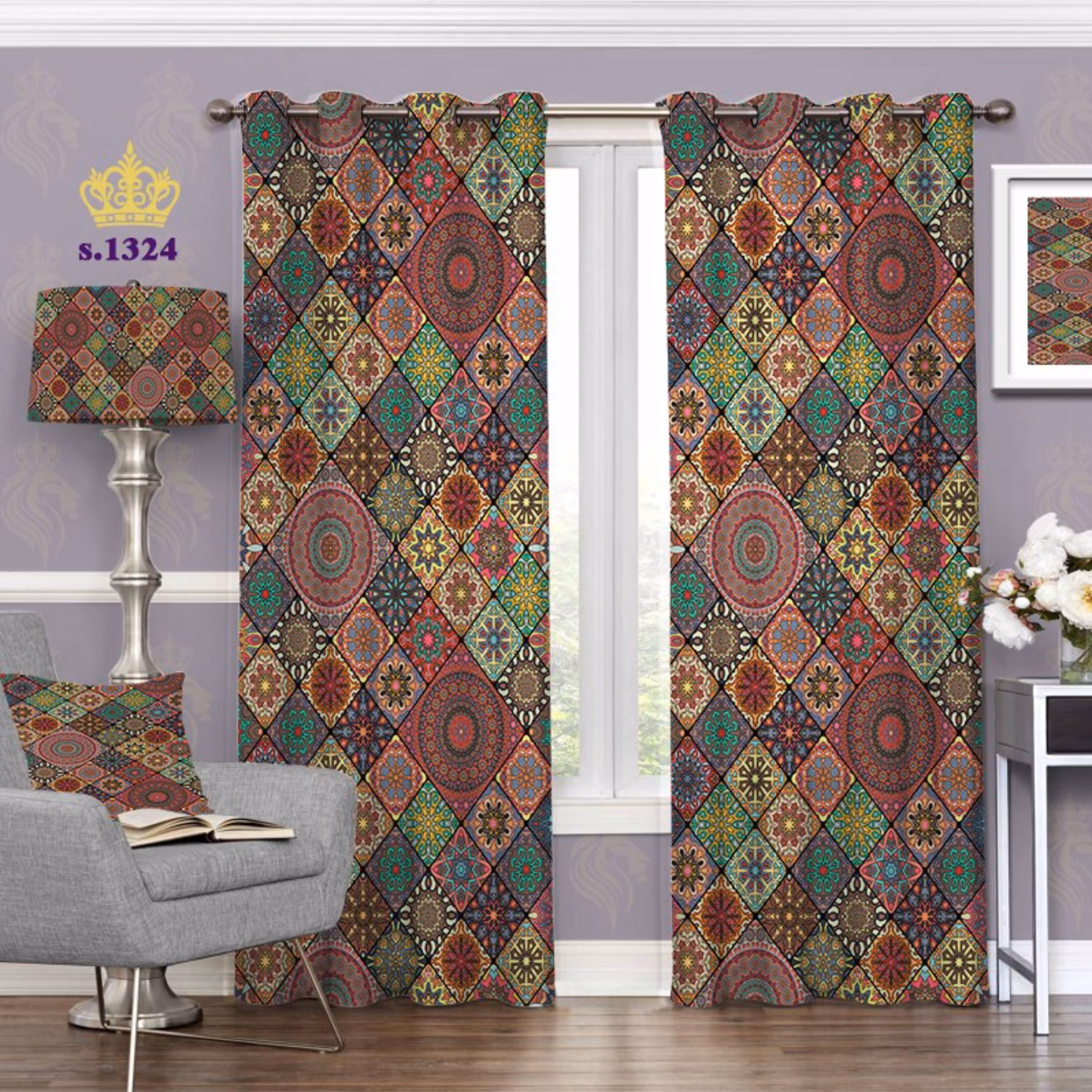 پرده تصویری سنتی اسلیمی - کد 1324