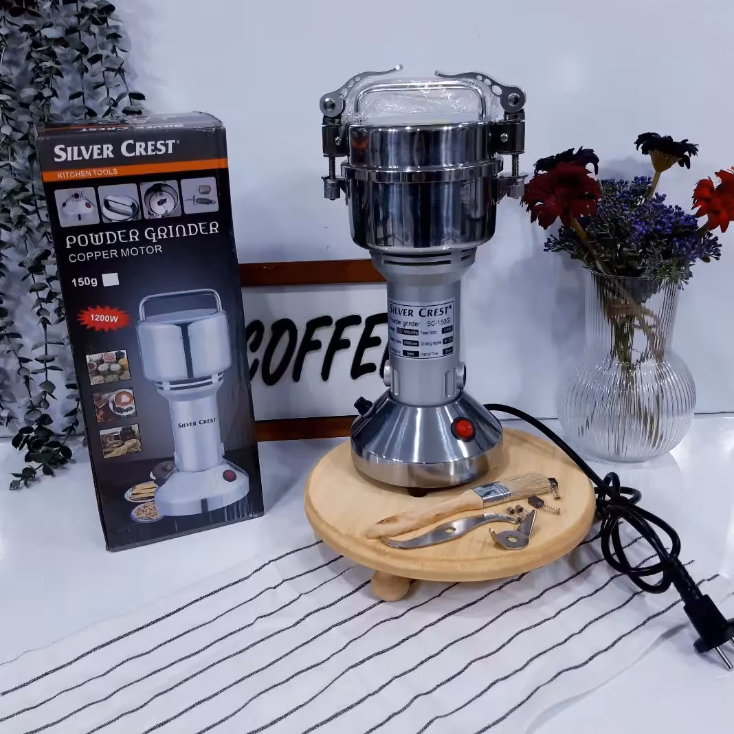 آسیاب نیمه صنعتی نیمه حرفه ای سیلورکرست با 1000وات قدرت و کاسه 150 گرمی با حک روی بدنه ارسال رایگان و با تیپاکس