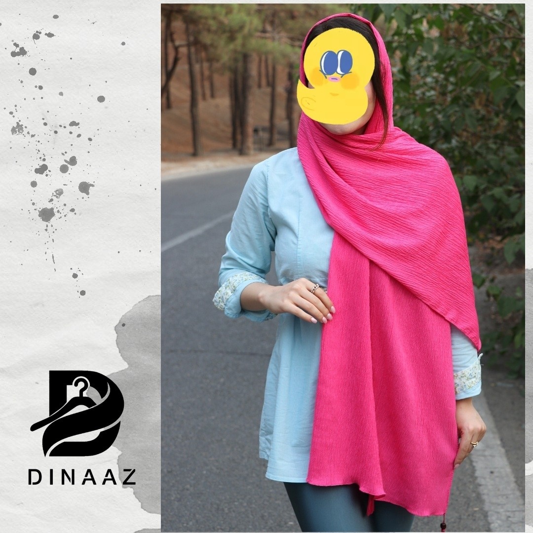 شال نخی پفکی منگوله دار سرخآبی قواره دومتری دارای رنگ بندی
