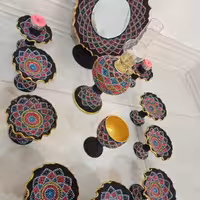 هفت سین سفالی نقطه کوبی شده، قابل شستشو، قابل سفارش در طرح و رنگ دلخواه