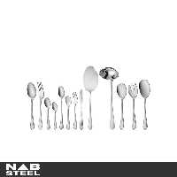 سرویس قاشق و چنگال ناب استیل 116 پارچه مدل ونیز استیل مات جعبه چوبی سفید