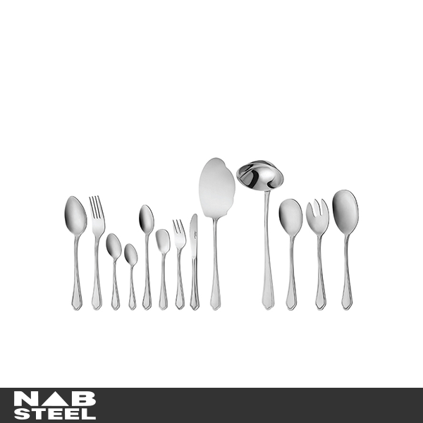 سرویس قاشق و چنگال ناب استیل 116 پارچه مدل ونیز استیل مات جعبه چوبی سفید