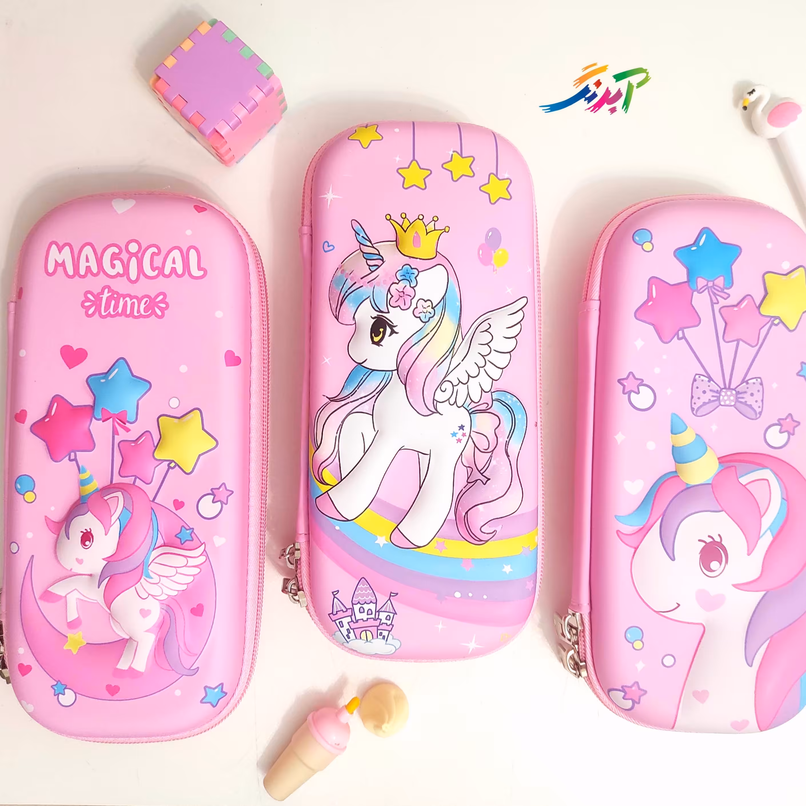 جامدادی کتابی یونیکورن برجسته، تک زیپ، بسیار مقاوم و باکیفیت، جادار 